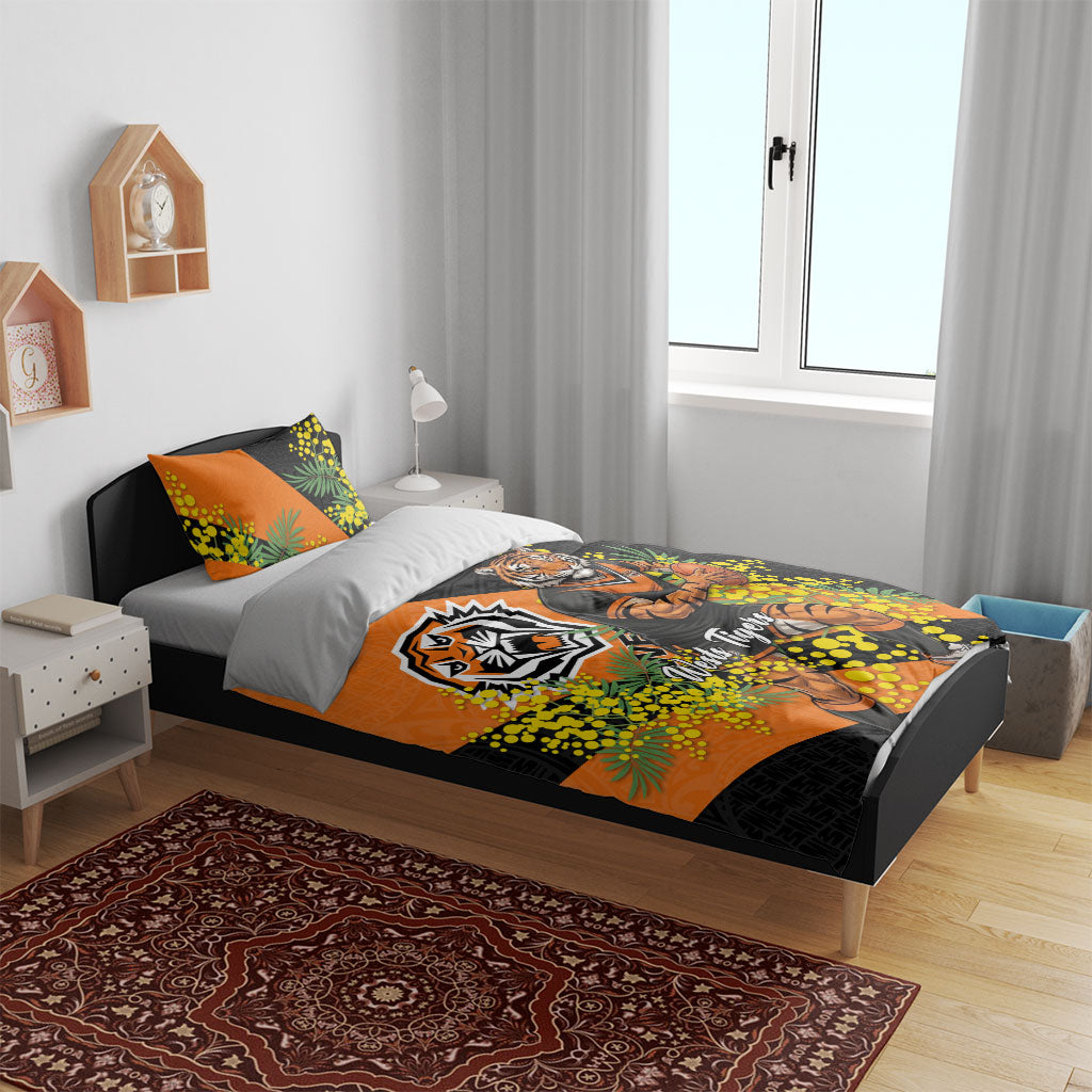 Wests Tigers Bedding Set Golden Wattle Floral Polynesian - Australian Flower - Rugby Mascot