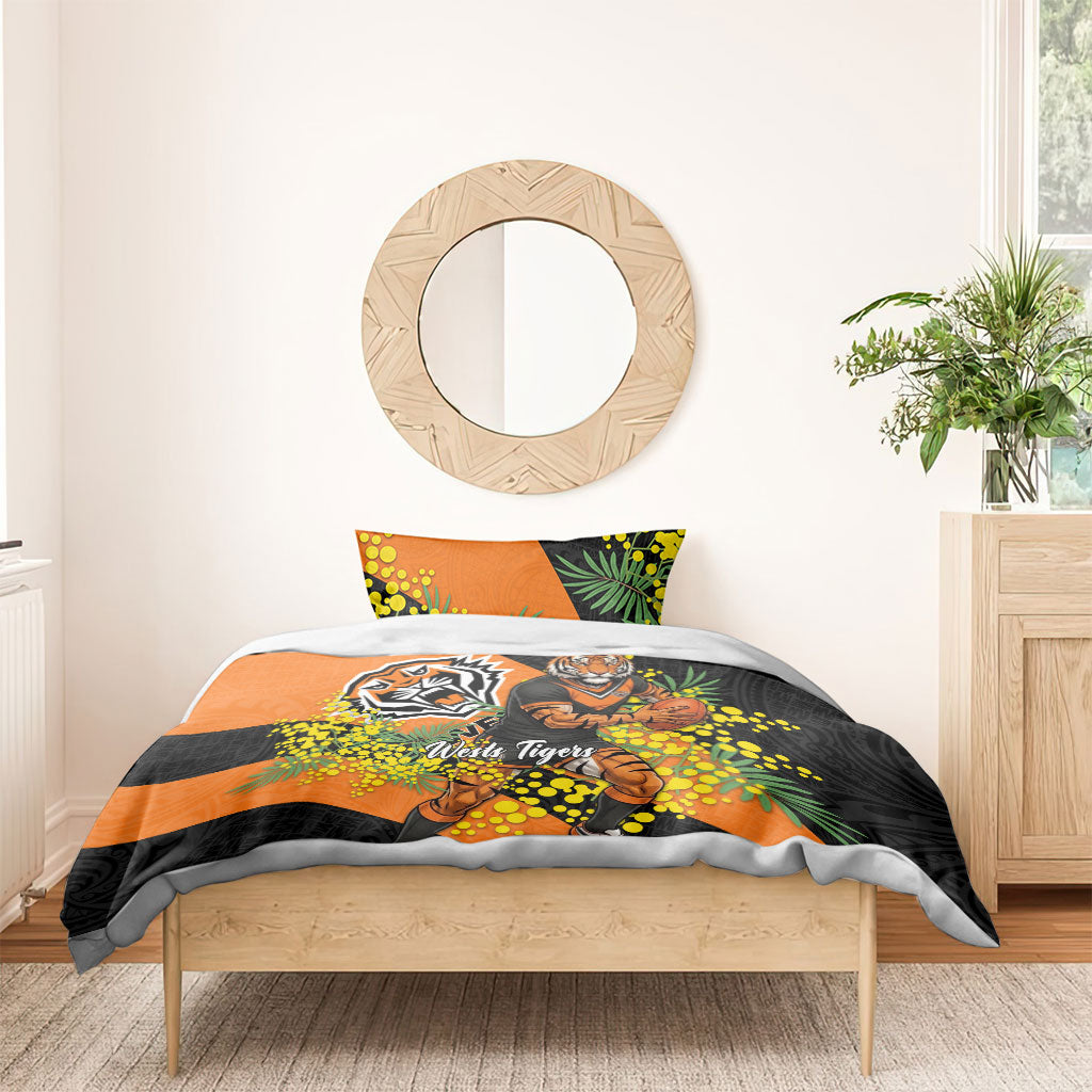 Wests Tigers Bedding Set Golden Wattle Floral Polynesian - Australian Flower - Rugby Mascot