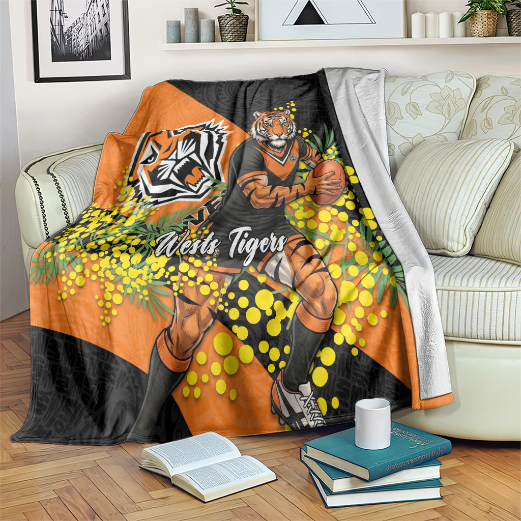 Wests Tigers Blanket Golden Wattle Floral Polynesian - Australian Flower - Rugby Mascot