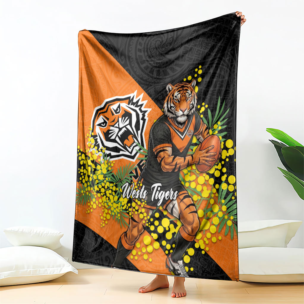 Wests Tigers Blanket Golden Wattle Floral Polynesian - Australian Flower - Rugby Mascot