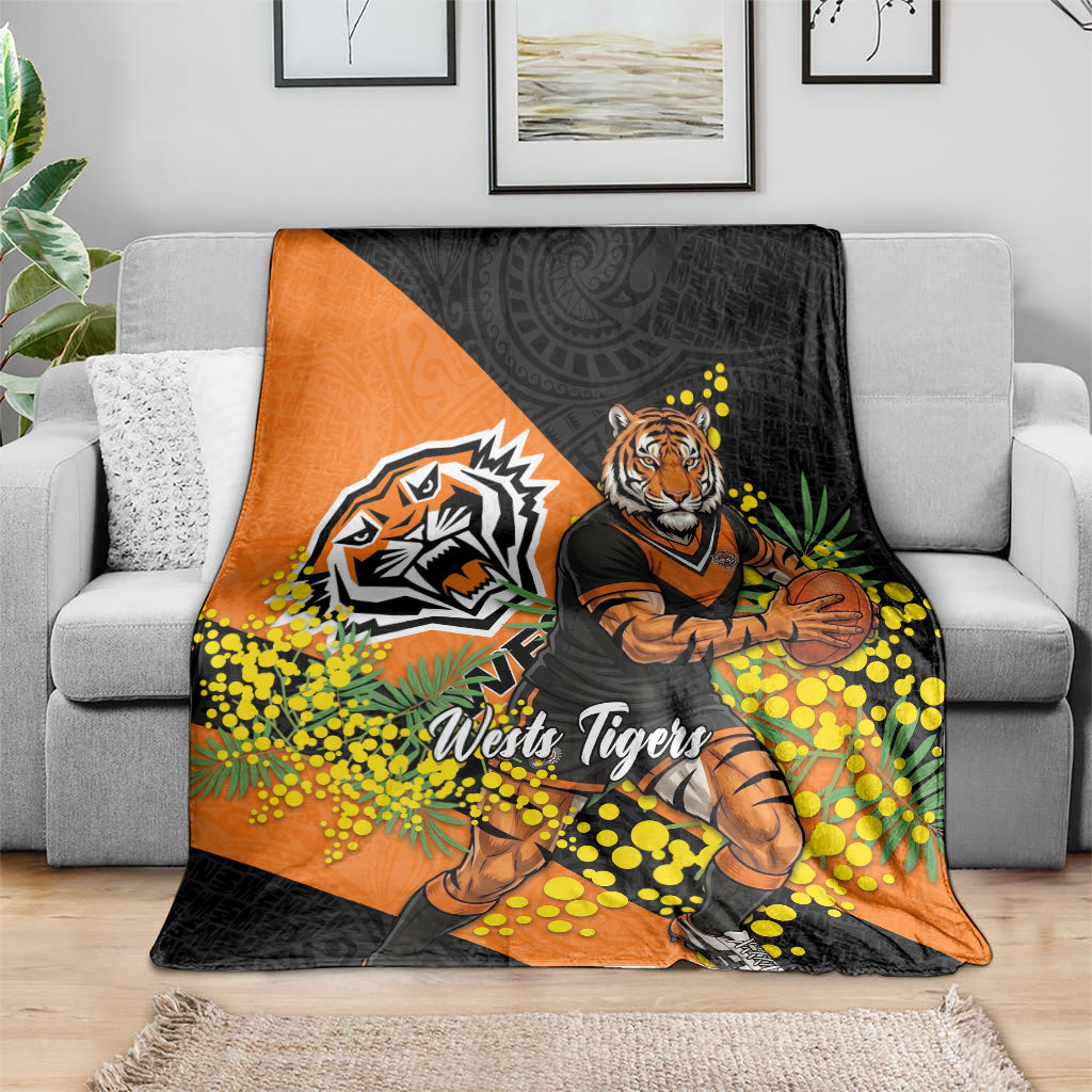 Wests Tigers Blanket Golden Wattle Floral Polynesian - Australian Flower - Rugby Mascot