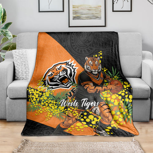 Wests Tigers Blanket Golden Wattle Floral Polynesian - Australian Flower - Rugby Mascot