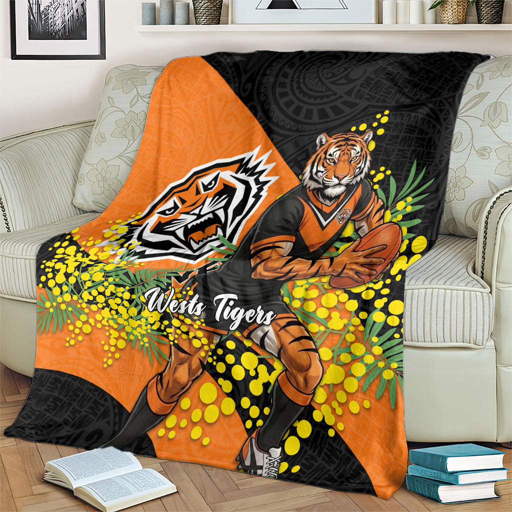 Wests Tigers Blanket Golden Wattle Floral Polynesian - Australian Flower - Rugby Mascot