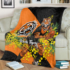 Wests Tigers Blanket Golden Wattle Floral Polynesian - Australian Flower - Rugby Mascot