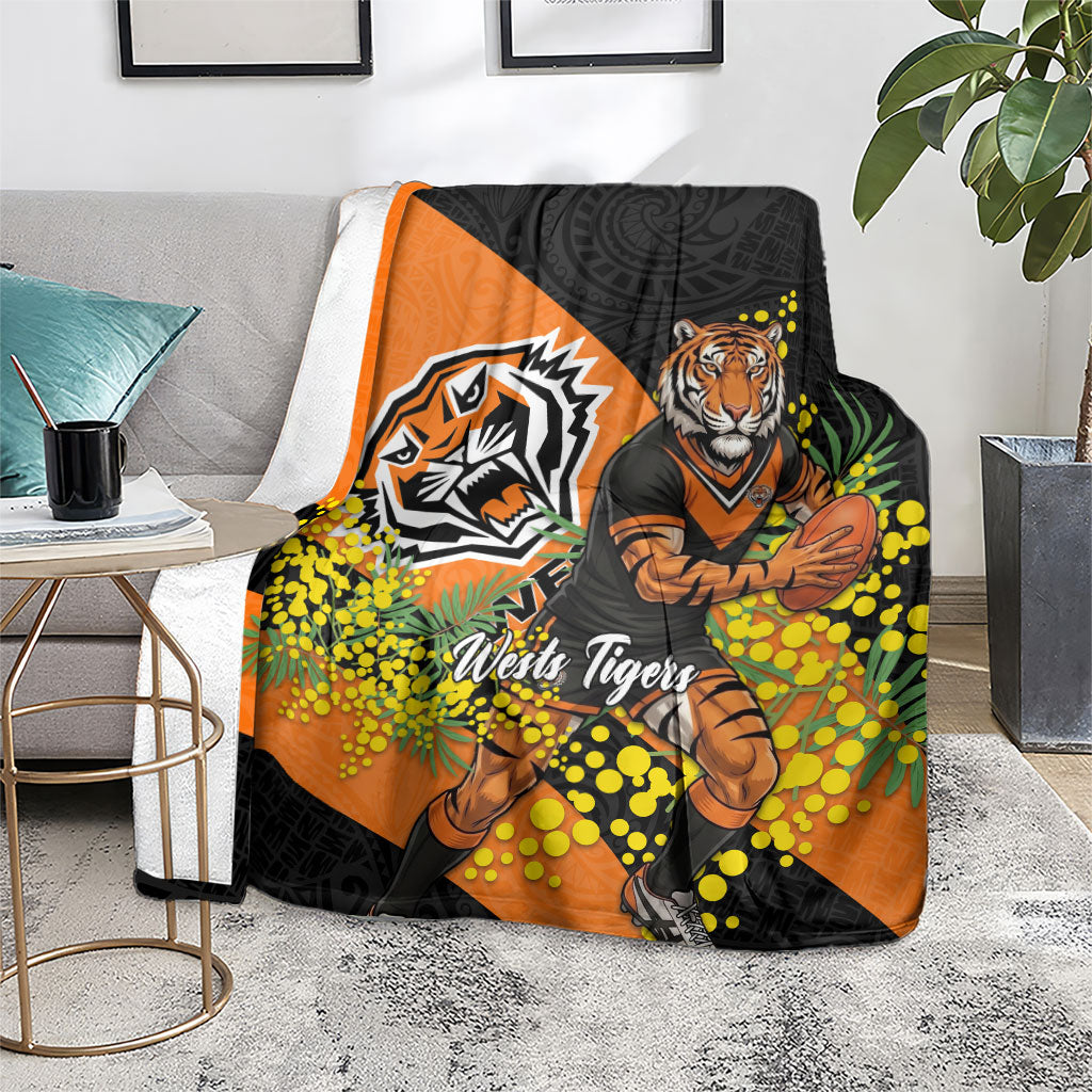 Wests Tigers Blanket Golden Wattle Floral Polynesian - Australian Flower - Rugby Mascot