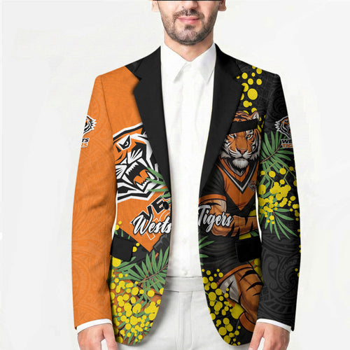 Wests Tigers Blazer Golden Wattle Floral Polynesian - Australian Flower - Rugby Mascot