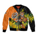 Wests Tigers Bomber Jacket Golden Wattle Floral Polynesian - Australian Flower - Rugby Mascot