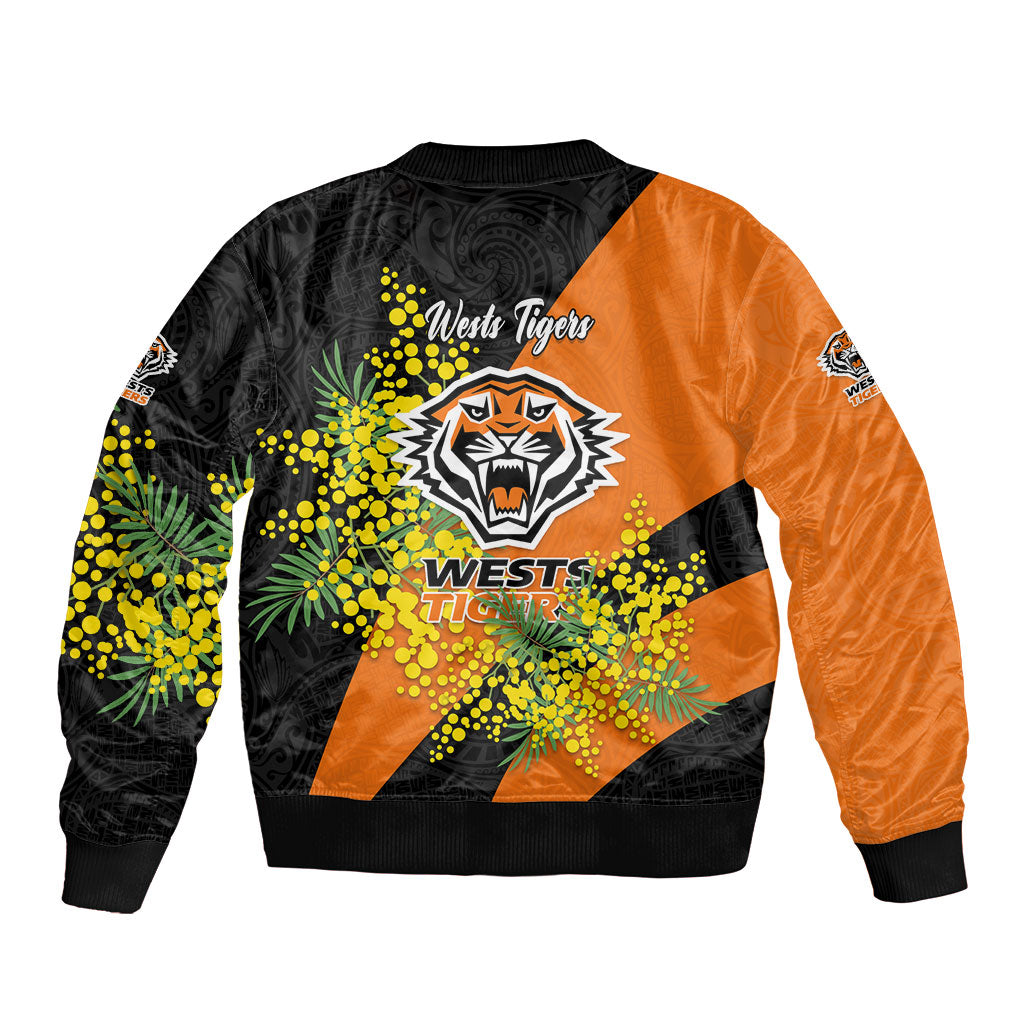 Wests Tigers Bomber Jacket Golden Wattle Floral Polynesian - Australian Flower - Rugby Mascot