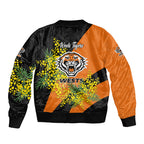 Wests Tigers Bomber Jacket Golden Wattle Floral Polynesian - Australian Flower - Rugby Mascot