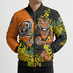 Wests Tigers Bomber Puffer Jacket Golden Wattle Floral Polynesian - Australian Flower - Rugby Mascot
