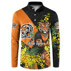 Wests Tigers Button Sweatshirt Golden Wattle Floral Polynesian - Australian Flower - Rugby Mascot
