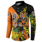 Wests Tigers Button Sweatshirt Golden Wattle Floral Polynesian - Australian Flower - Rugby Mascot