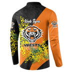 Wests Tigers Button Sweatshirt Golden Wattle Floral Polynesian - Australian Flower - Rugby Mascot