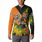 Wests Tigers Button Sweatshirt Golden Wattle Floral Polynesian - Australian Flower - Rugby Mascot