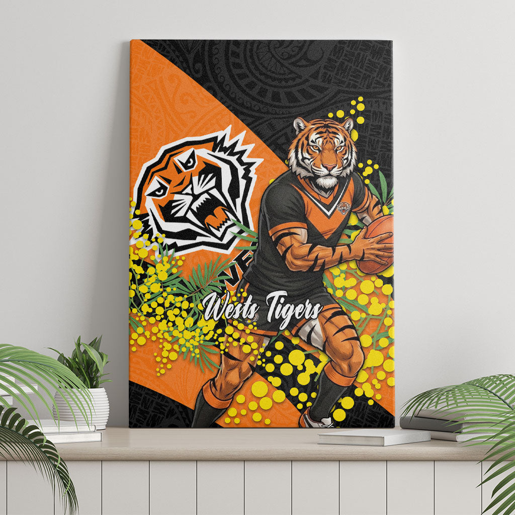 Wests Tigers Canvas Wall Art Golden Wattle Floral Polynesian - Australian Flower - Rugby Mascot