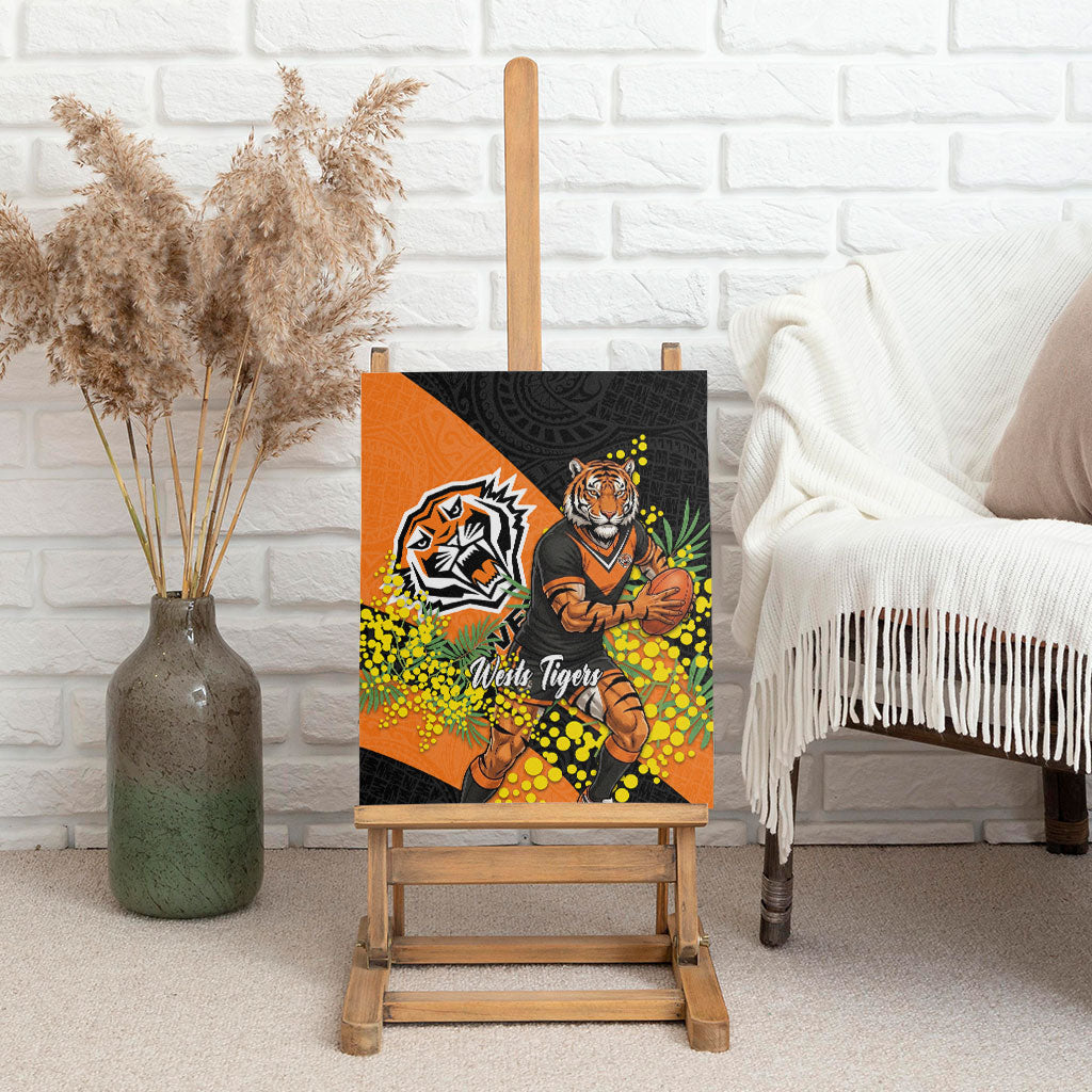 Wests Tigers Canvas Wall Art Golden Wattle Floral Polynesian - Australian Flower - Rugby Mascot