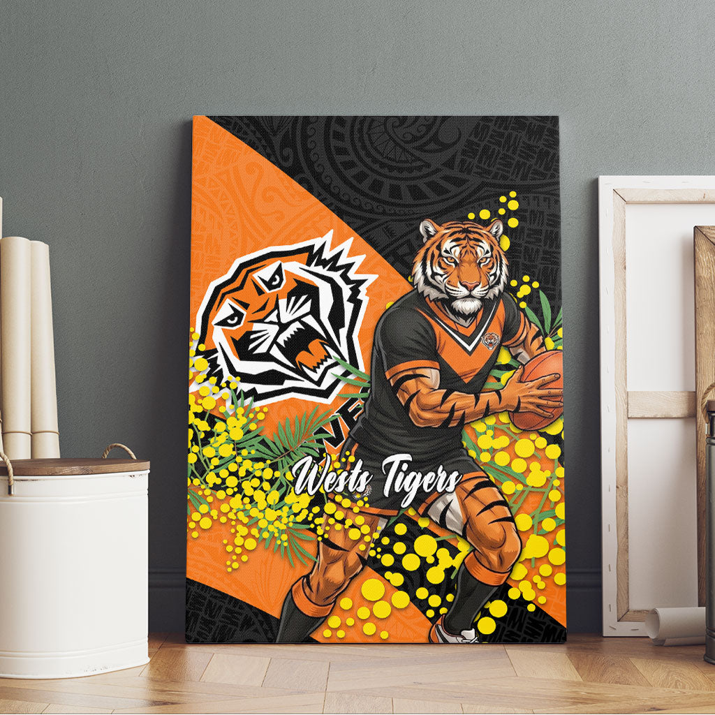Wests Tigers Canvas Wall Art Golden Wattle Floral Polynesian - Australian Flower - Rugby Mascot