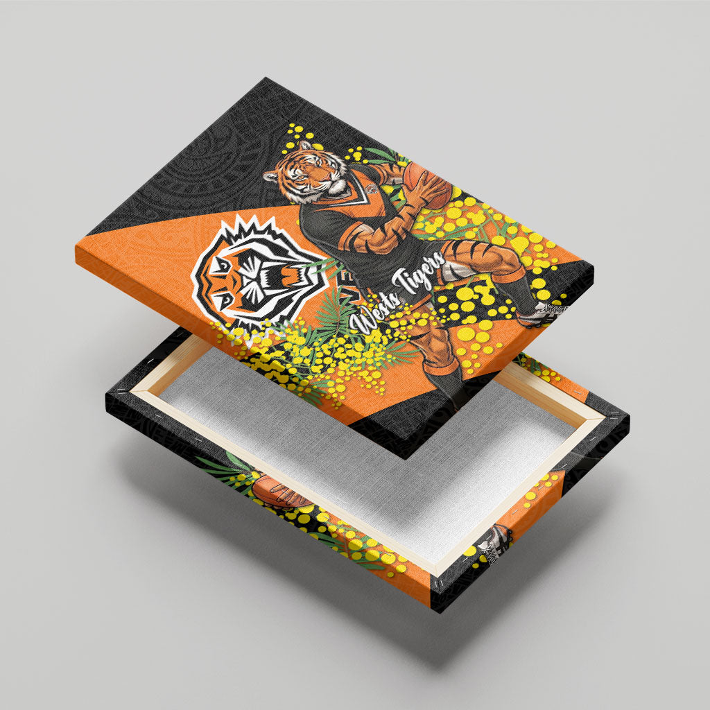 Wests Tigers Canvas Wall Art Golden Wattle Floral Polynesian - Australian Flower - Rugby Mascot