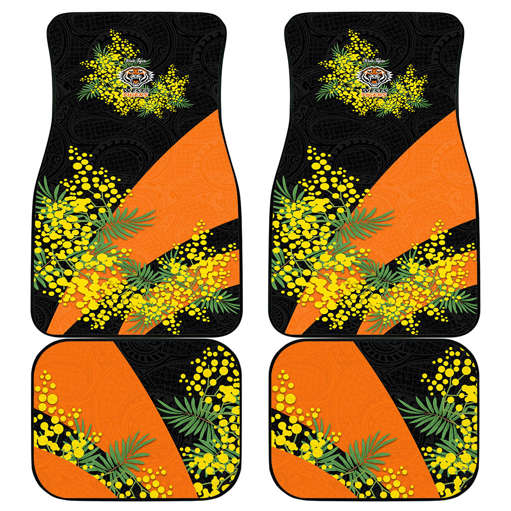 Wests Tigers Car Mats Golden Wattle Floral Polynesian - Australian Flower - Rugby Mascot