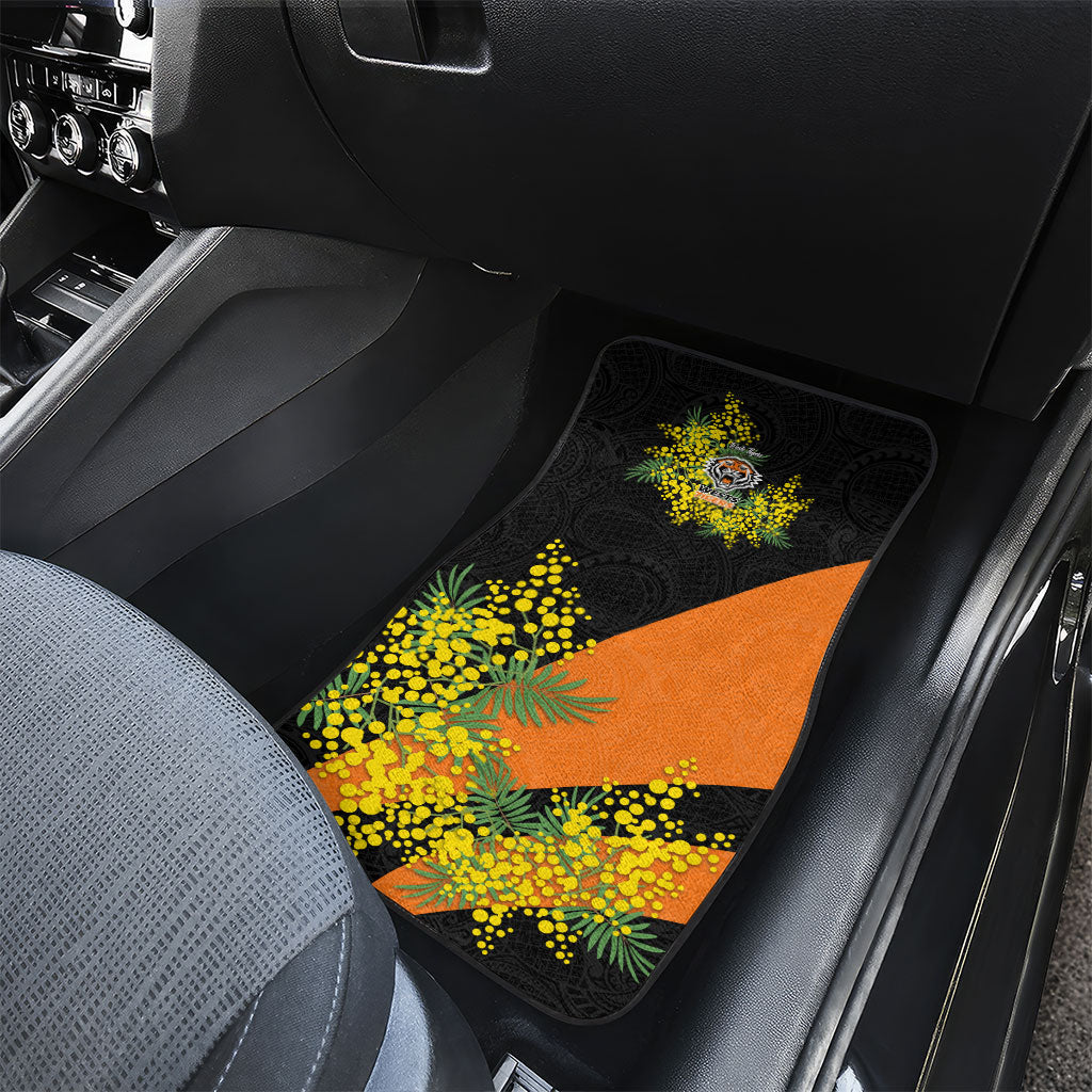 Wests Tigers Car Mats Golden Wattle Floral Polynesian - Australian Flower - Rugby Mascot