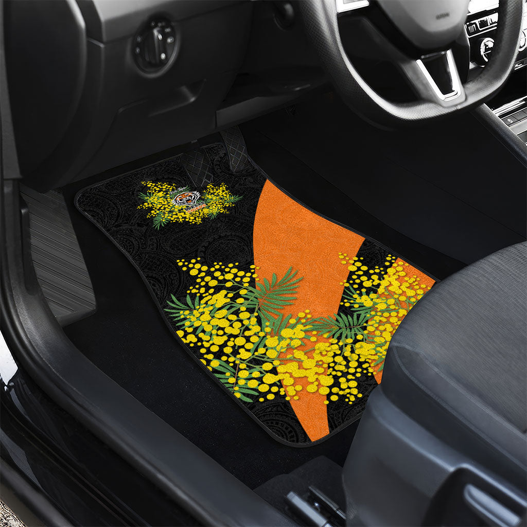 Wests Tigers Car Mats Golden Wattle Floral Polynesian - Australian Flower - Rugby Mascot