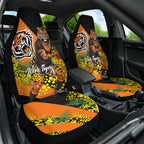 Wests Tigers Car Seat Cover Golden Wattle Floral Polynesian - Australian Flower - Rugby Mascot