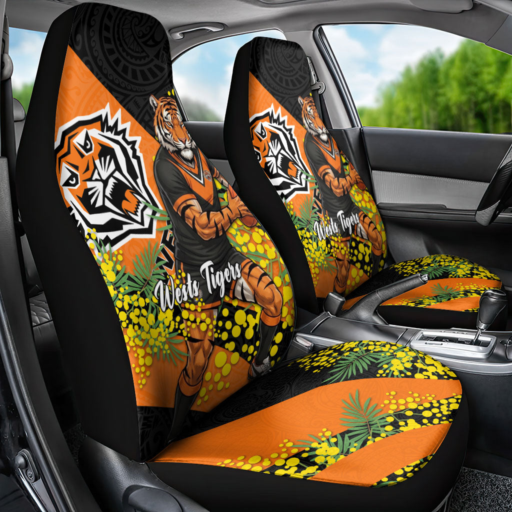 Wests Tigers Car Seat Cover Golden Wattle Floral Polynesian - Australian Flower - Rugby Mascot
