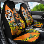 Wests Tigers Car Seat Cover Golden Wattle Floral Polynesian - Australian Flower - Rugby Mascot