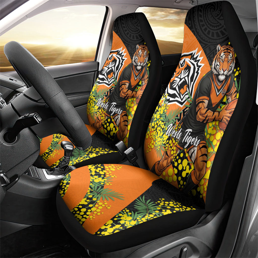 Wests Tigers Car Seat Cover Golden Wattle Floral Polynesian - Australian Flower - Rugby Mascot