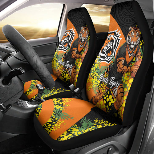 Wests Tigers Car Seat Cover Golden Wattle Floral Polynesian - Australian Flower - Rugby Mascot