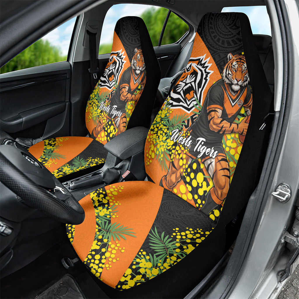 Wests Tigers Car Seat Cover Golden Wattle Floral Polynesian - Australian Flower - Rugby Mascot