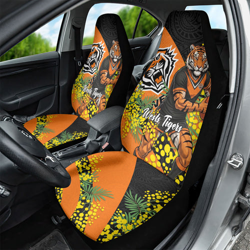 Wests Tigers Car Seat Cover Golden Wattle Floral Polynesian - Australian Flower - Rugby Mascot