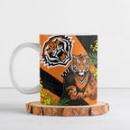 Wests Tigers Ceramic Mug Golden Wattle Floral Polynesian - Australian Flower - Rugby Mascot