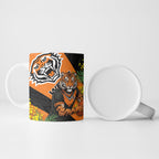Wests Tigers Ceramic Mug Golden Wattle Floral Polynesian - Australian Flower - Rugby Mascot