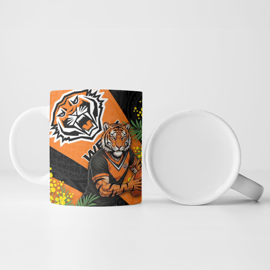 Wests Tigers Ceramic Mug Golden Wattle Floral Polynesian - Australian Flower - Rugby Mascot