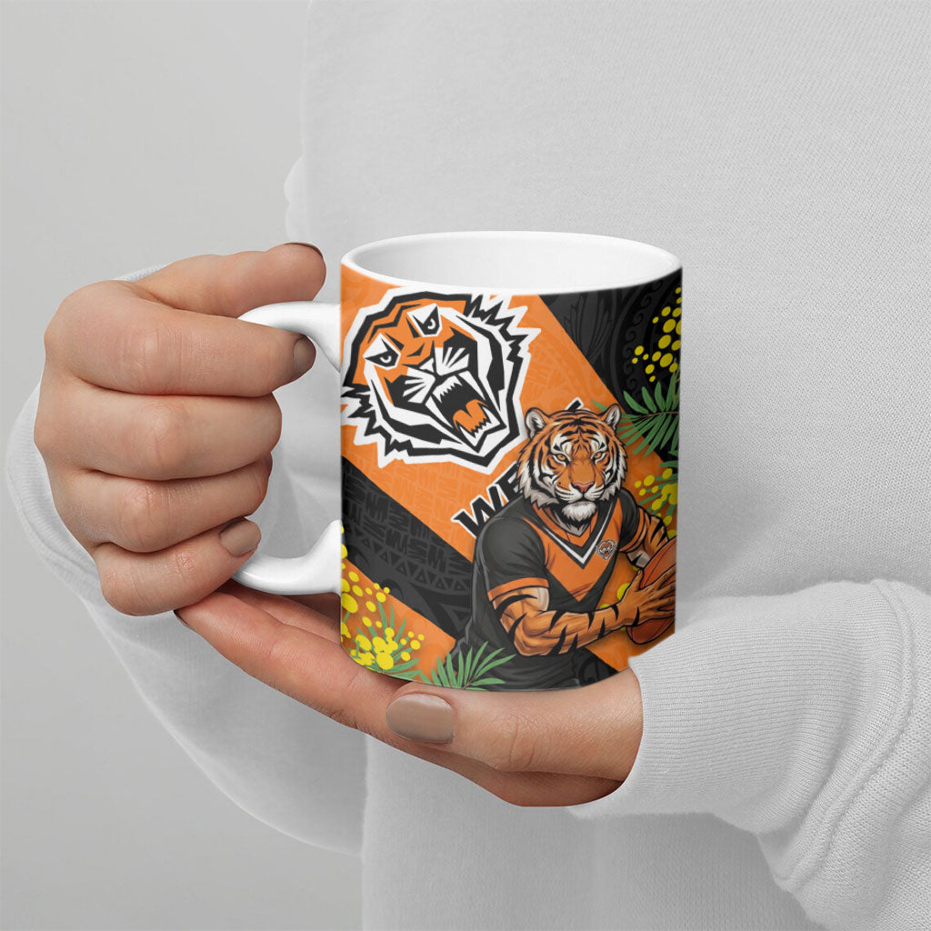 Wests Tigers Ceramic Mug Golden Wattle Floral Polynesian - Australian Flower - Rugby Mascot
