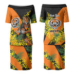 Wests Tigers Couples Matching Puletasi and Hawaiian Shirt Golden Wattle Floral Polynesian - Australian Flower - Rugby Mascot
