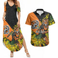 Wests Tigers Couples Matching Summer Maxi Dress and Hawaiian Shirt Golden Wattle Floral Polynesian - Australian Flower - Rugby Mascot