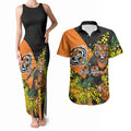 Wests Tigers Couples Matching Tank Maxi Dress and Hawaiian Shirt Golden Wattle Floral Polynesian - Australian Flower - Rugby Mascot