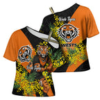 Wests Tigers Cross Shoulder Shirt Golden Wattle Floral Polynesian - Australian Flower - Rugby Mascot