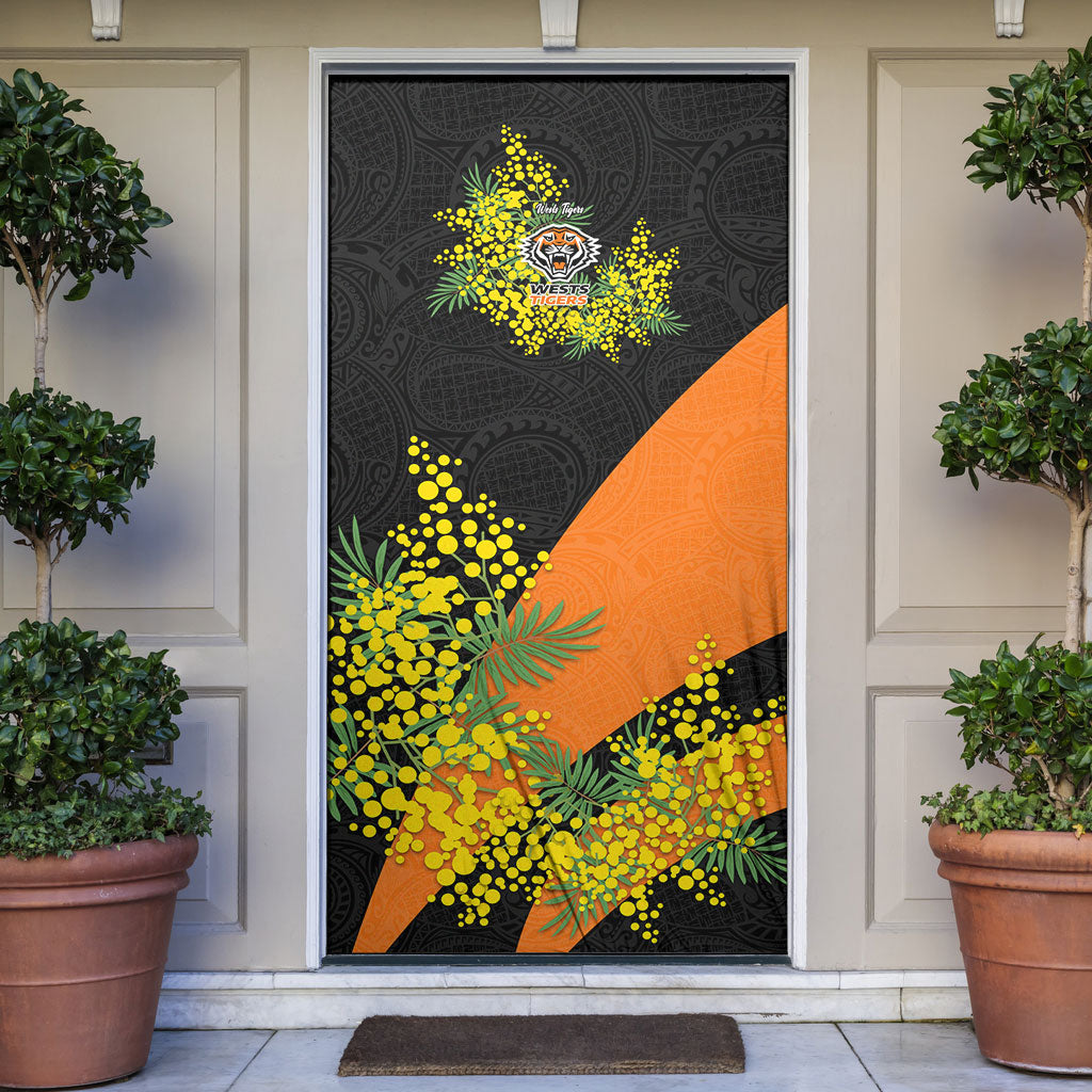 Wests Tigers Door Cover Golden Wattle Floral Polynesian - Australian Flower - Rugby Mascot