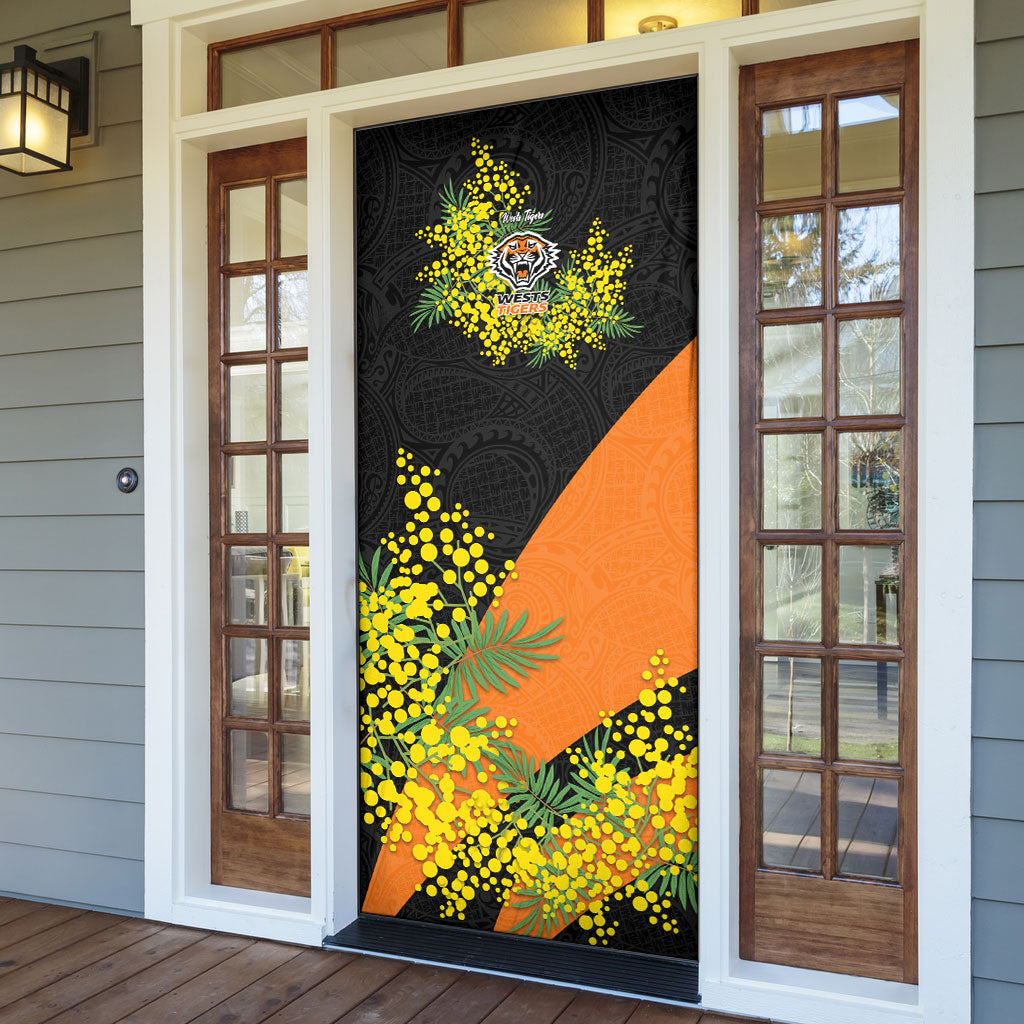 Wests Tigers Door Cover Golden Wattle Floral Polynesian - Australian Flower - Rugby Mascot