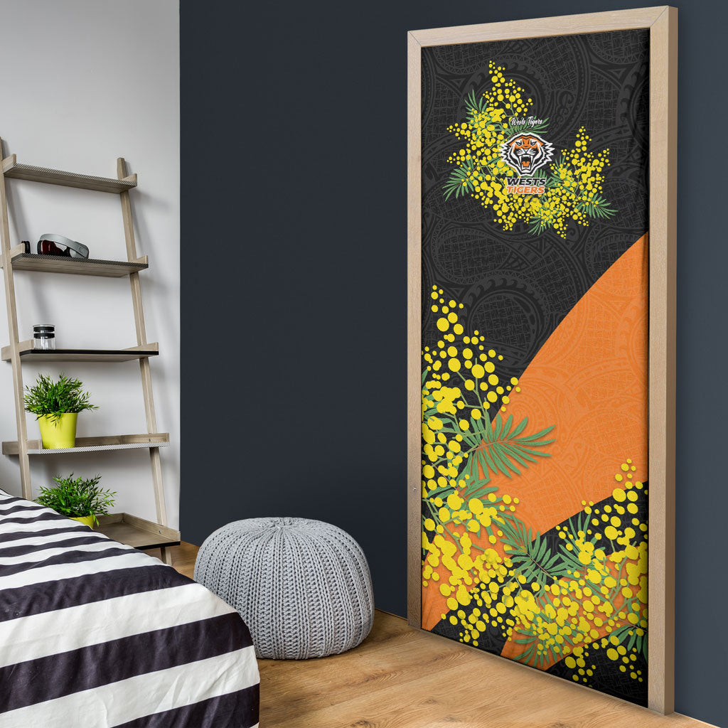 Wests Tigers Door Cover Golden Wattle Floral Polynesian - Australian Flower - Rugby Mascot