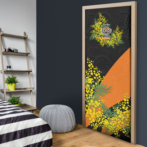 Wests Tigers Door Cover Golden Wattle Floral Polynesian - Australian Flower - Rugby Mascot