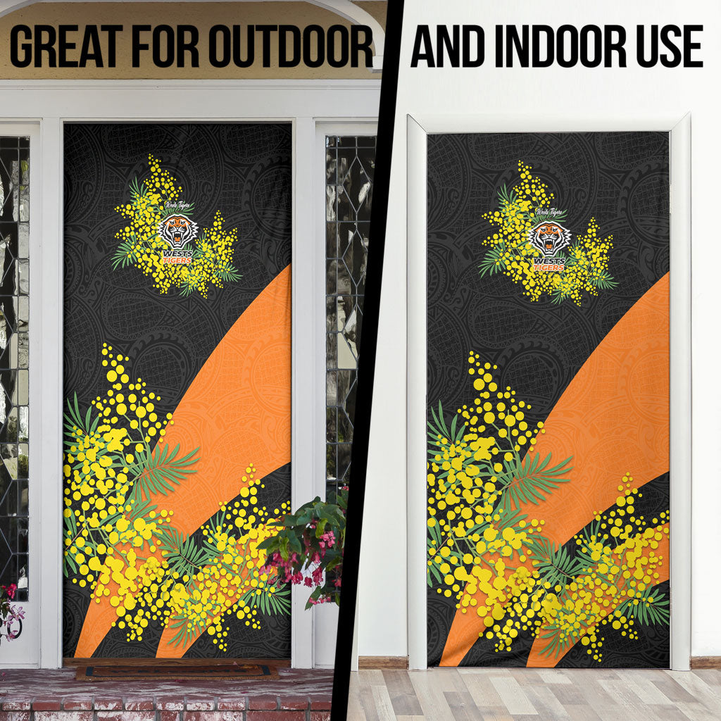 Wests Tigers Door Cover Golden Wattle Floral Polynesian - Australian Flower - Rugby Mascot