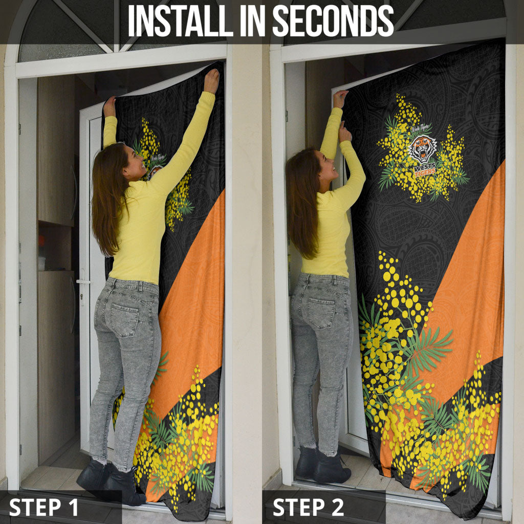 Wests Tigers Door Cover Golden Wattle Floral Polynesian - Australian Flower - Rugby Mascot