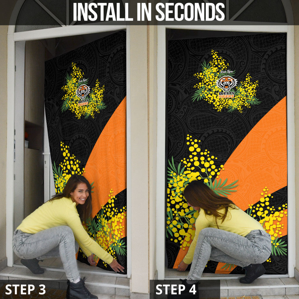 Wests Tigers Door Cover Golden Wattle Floral Polynesian - Australian Flower - Rugby Mascot