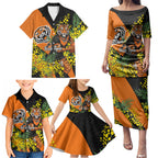 Wests Tigers Family Matching Puletasi and Hawaiian Shirt Golden Wattle Floral Polynesian - Australian Flower - Rugby Mascot