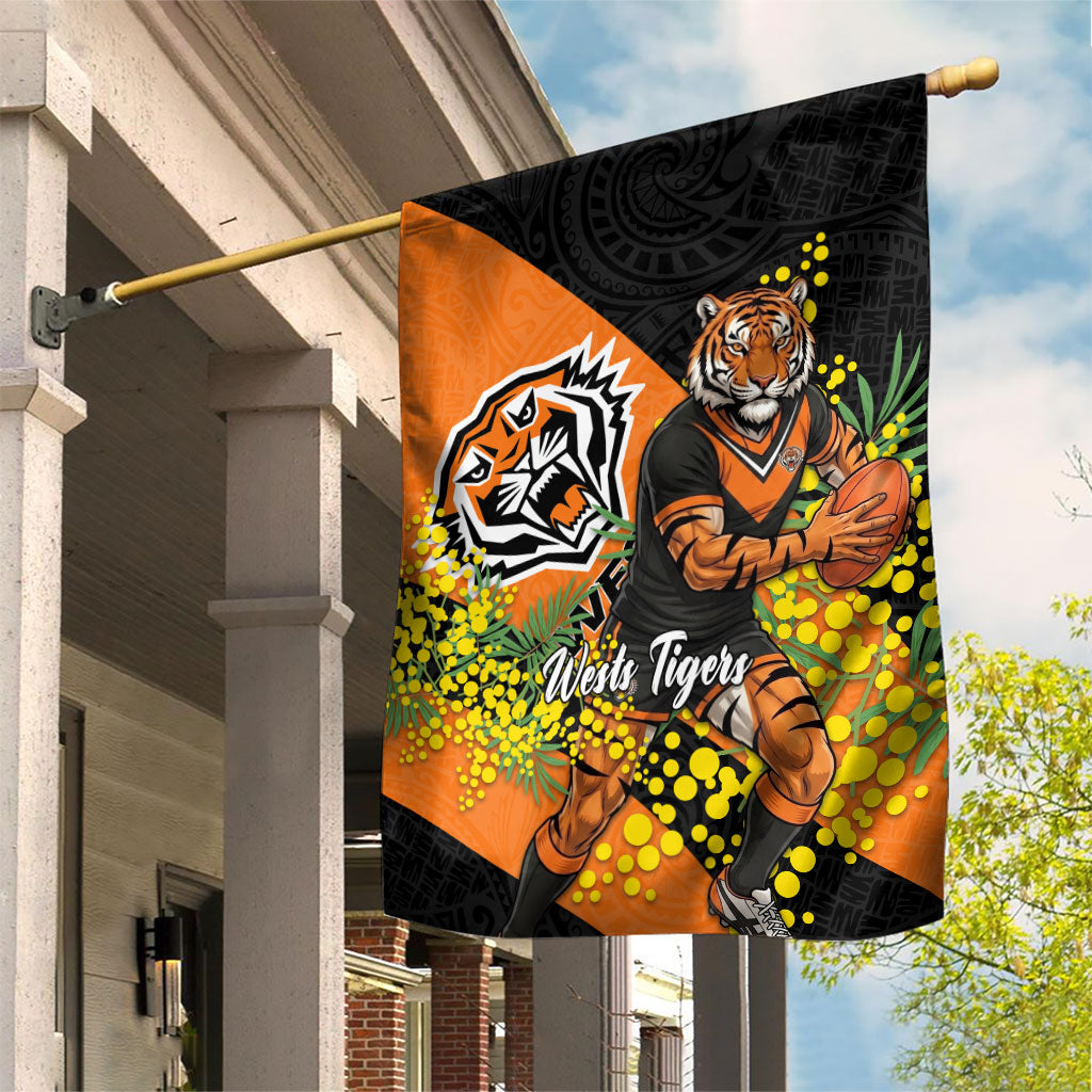 Wests Tigers Garden Flag Golden Wattle Floral Polynesian - Australian Flower - Rugby Mascot