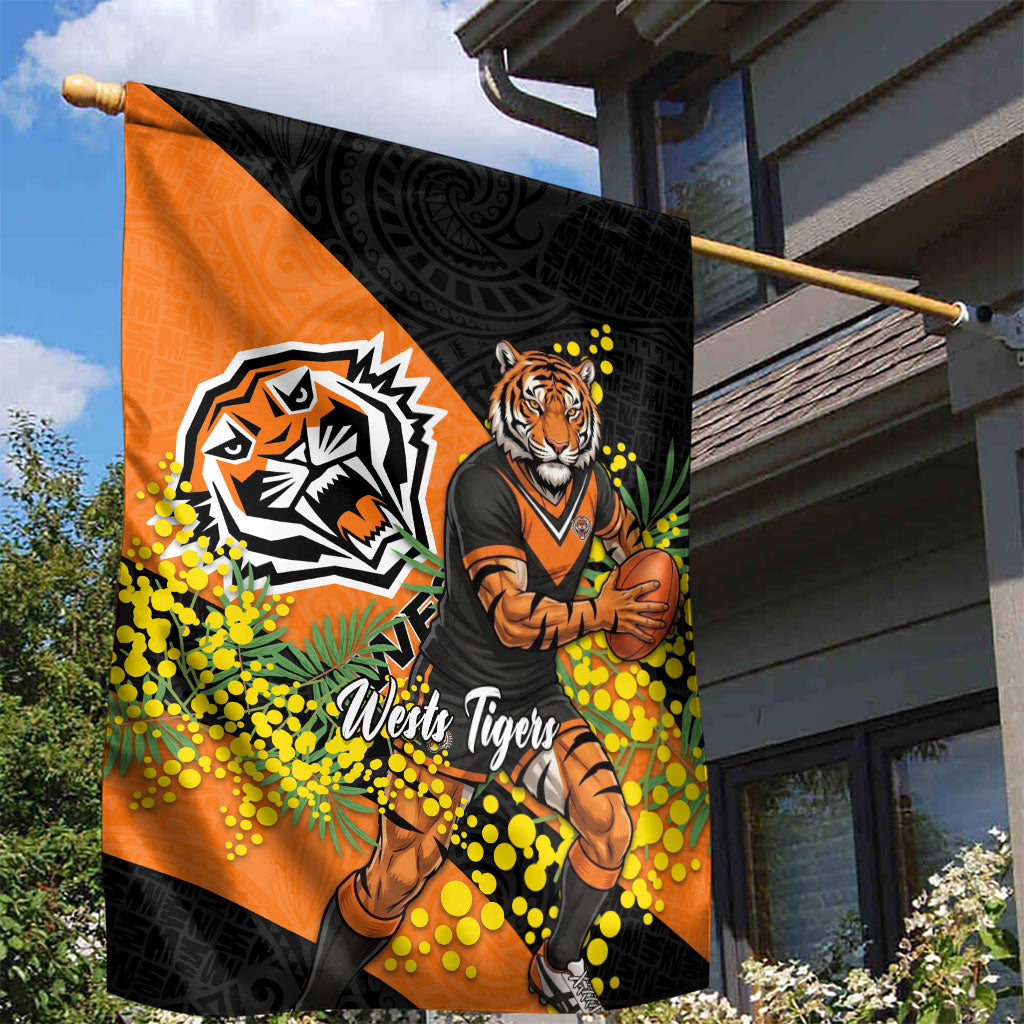 Wests Tigers Garden Flag Golden Wattle Floral Polynesian - Australian Flower - Rugby Mascot